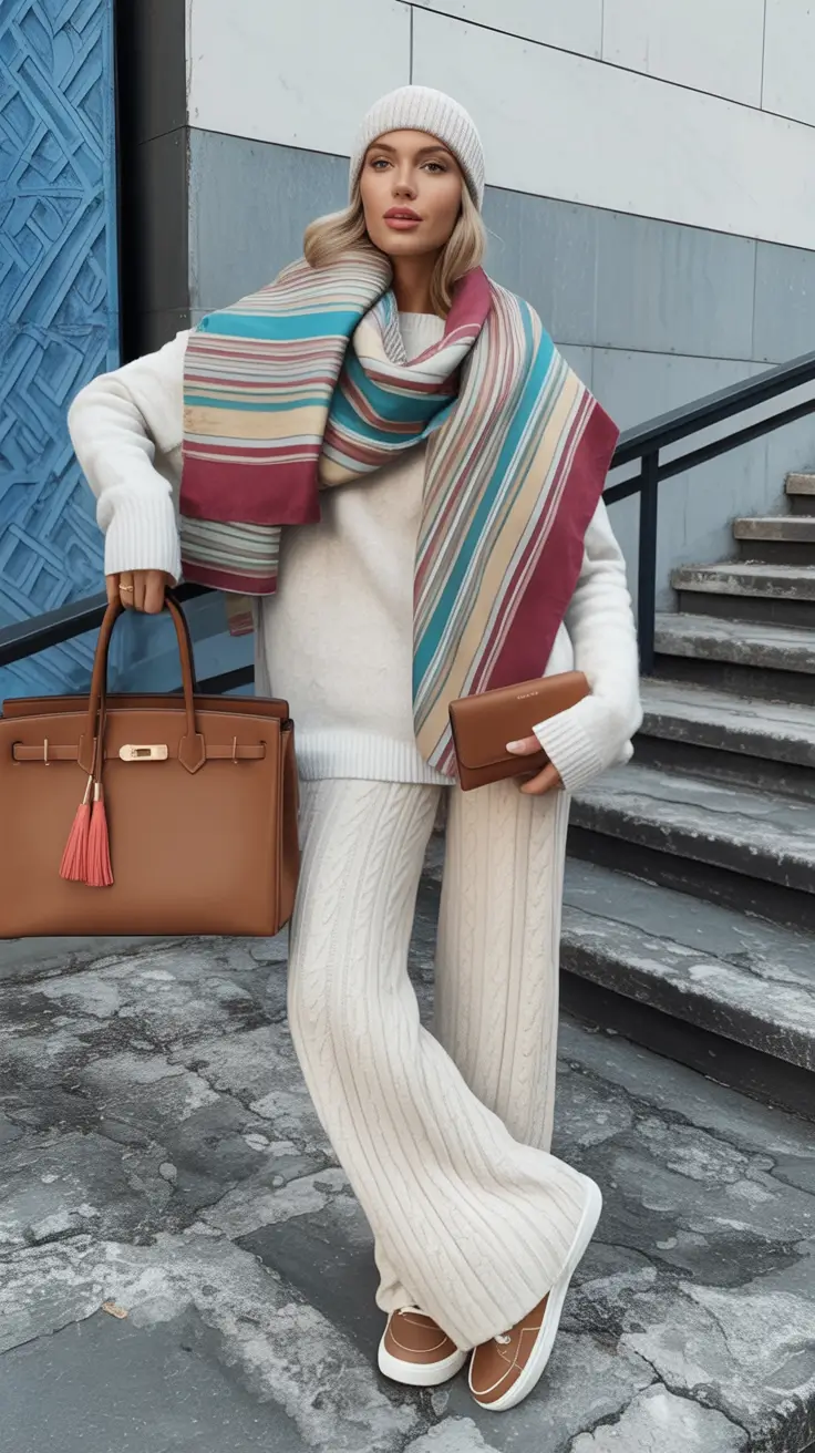 winter fits Striped Scarf and Cream Comfort