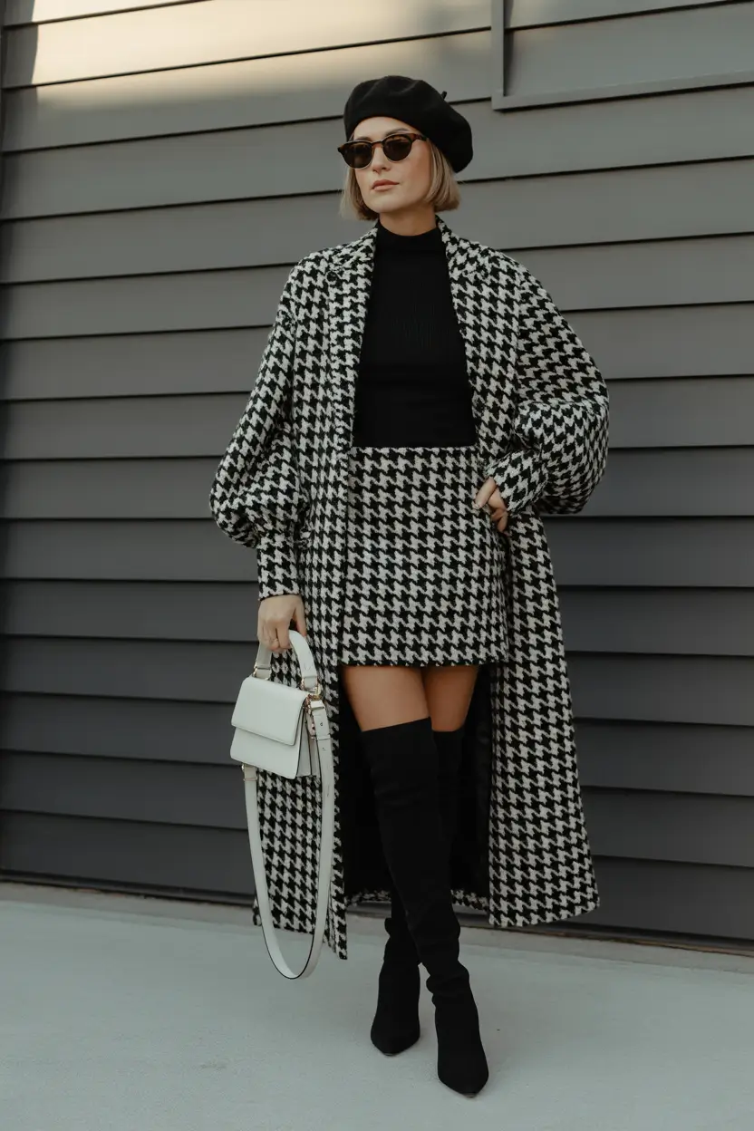 winter fits Houndstooth Drama
