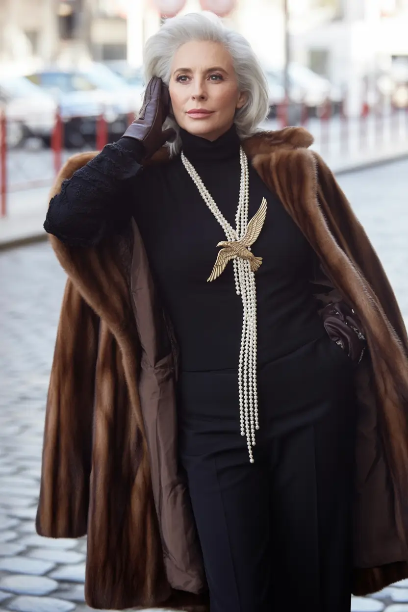 winter fits Fur and Pearls Glamour