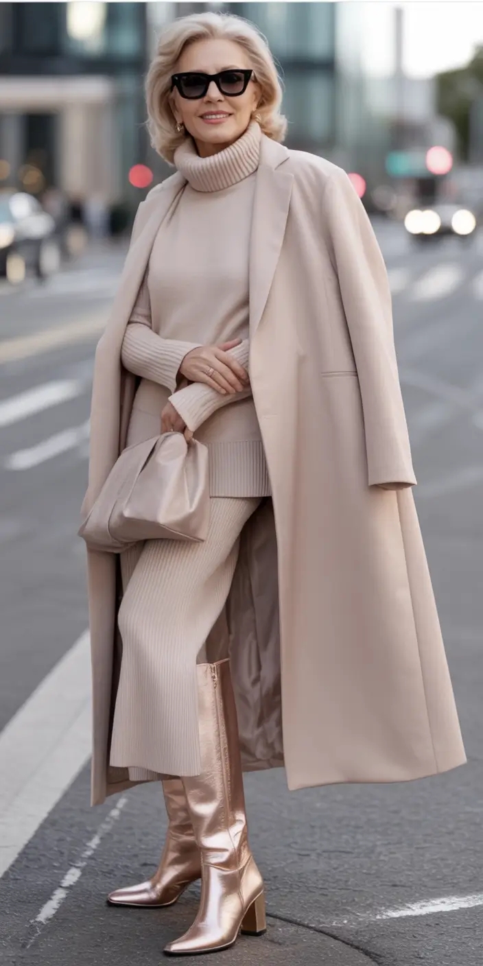 winter fits Monochrome Elegance with Metallic Twist