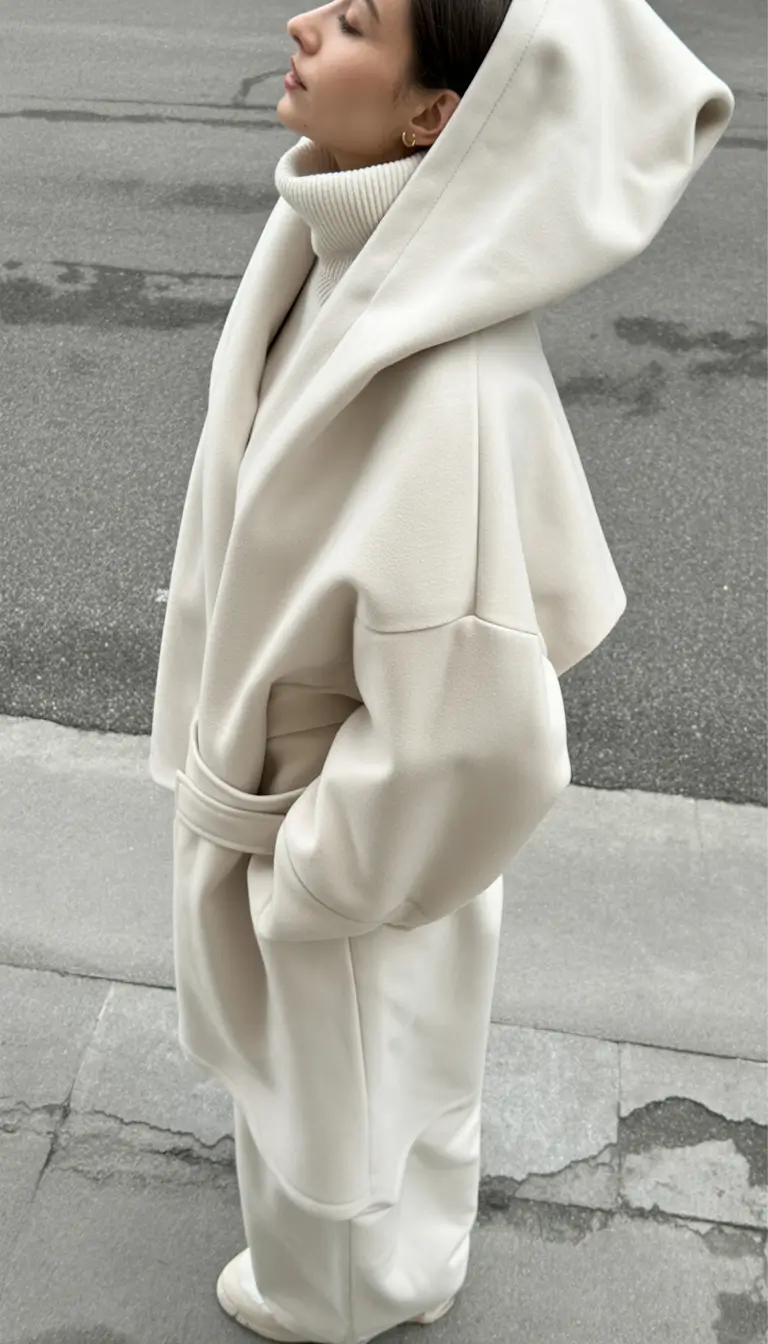 winter fits All-White Hooded Elegance