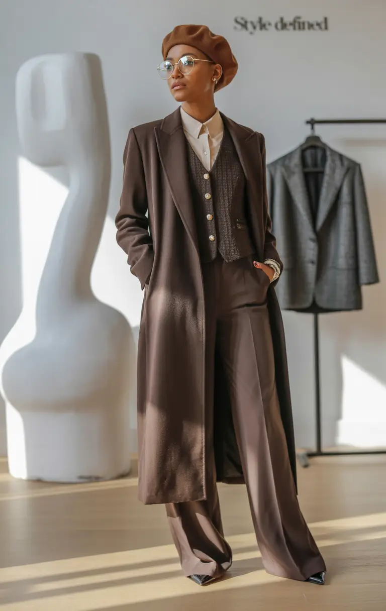 winter fits Chocolate Layers with Parisian Twist