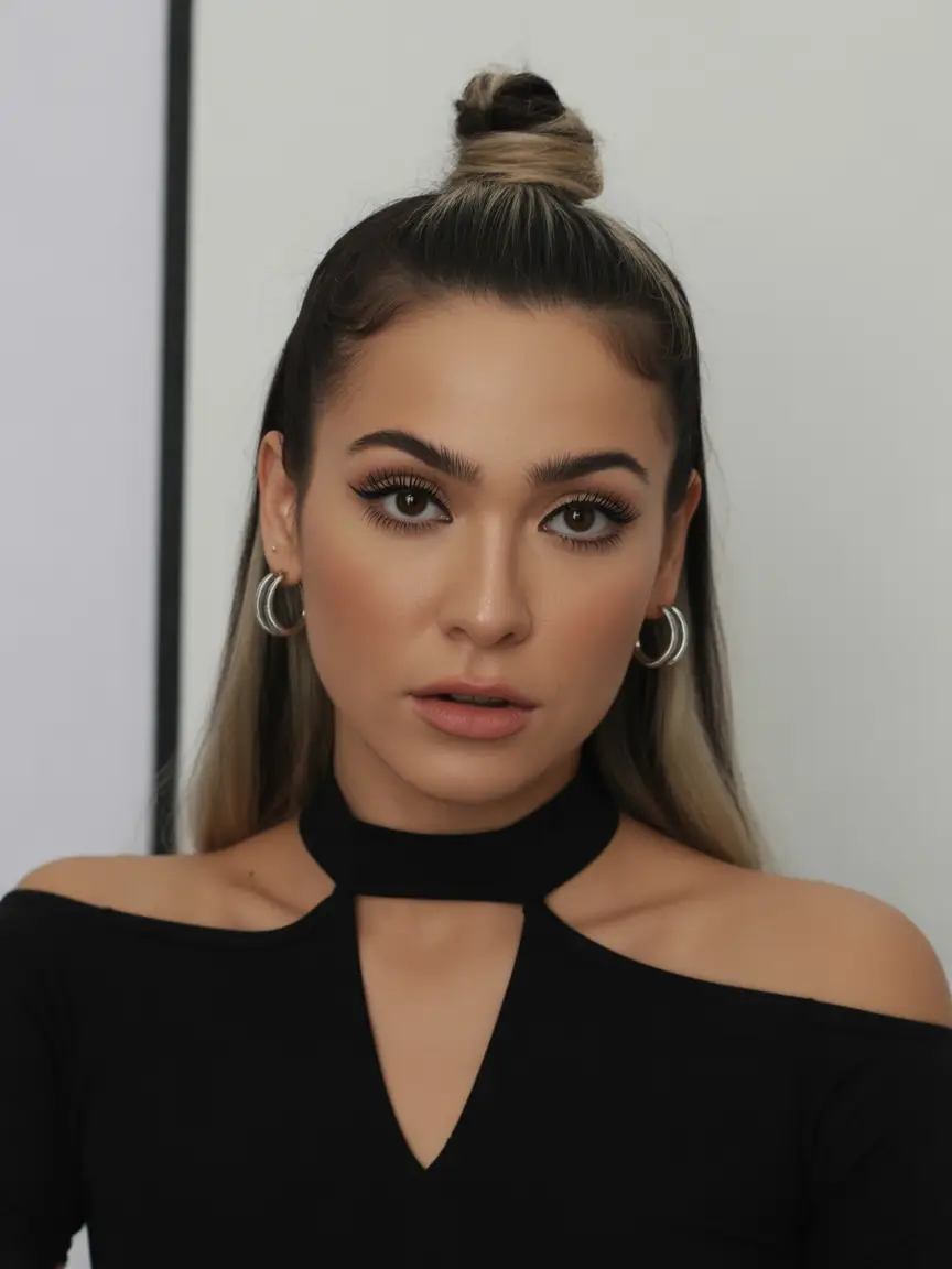 long-hair-half-up-Chic-Top-Knot-with-Sleek-Ends