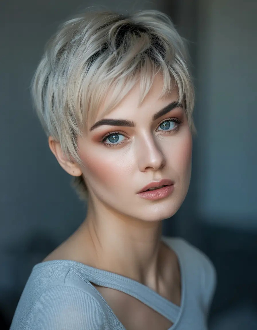 25-winter-formal-hairstyles-ideas-2025-2026-Textured-Platinum-Pixie-with-Modern-Edge