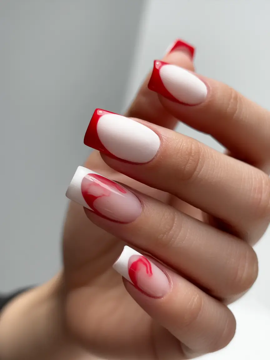 winter french tip nails Red Velvet Twist