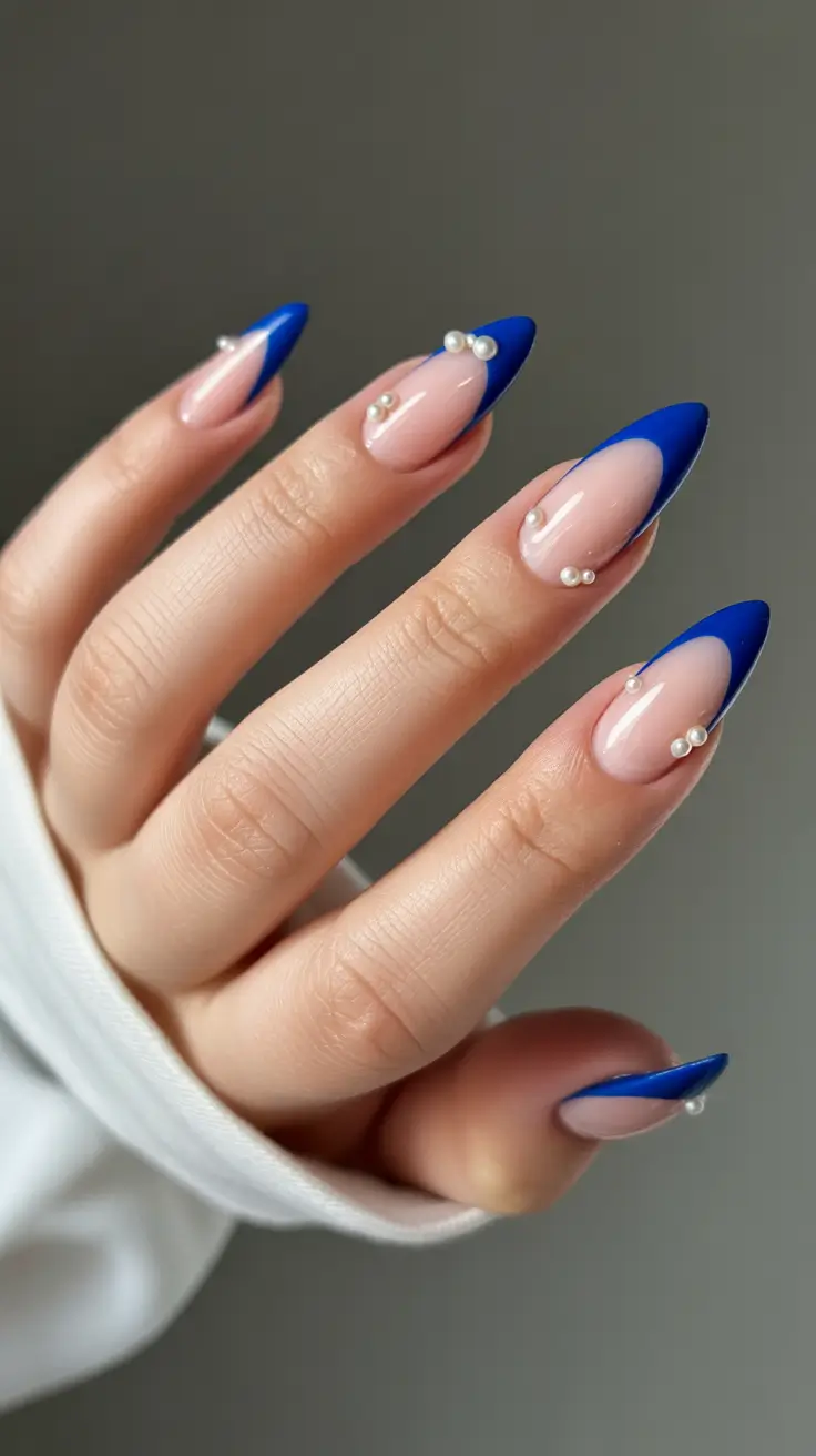 winter french tip nails Royal Blue Chic