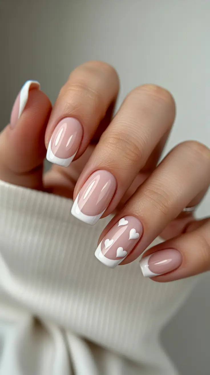 winter french tip nails Sweetheart Whites