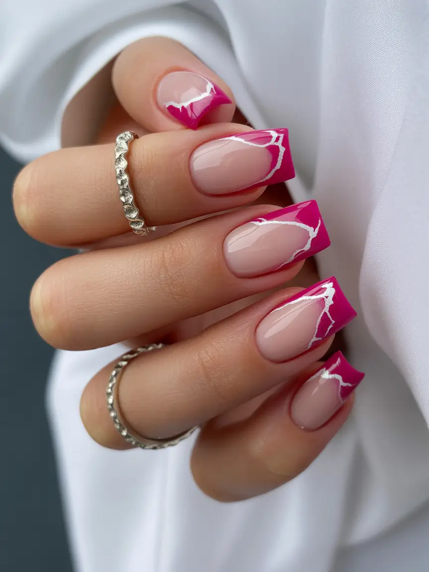 winter french tip nails Electric Magenta Glam