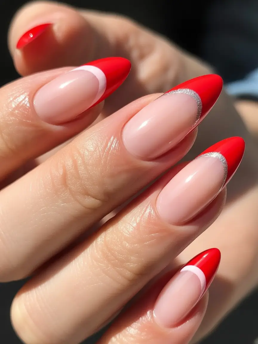 winter french tip nails Crimson Glow Tips