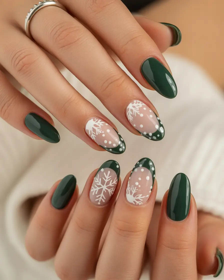 winter french tip nails Emerald Snow