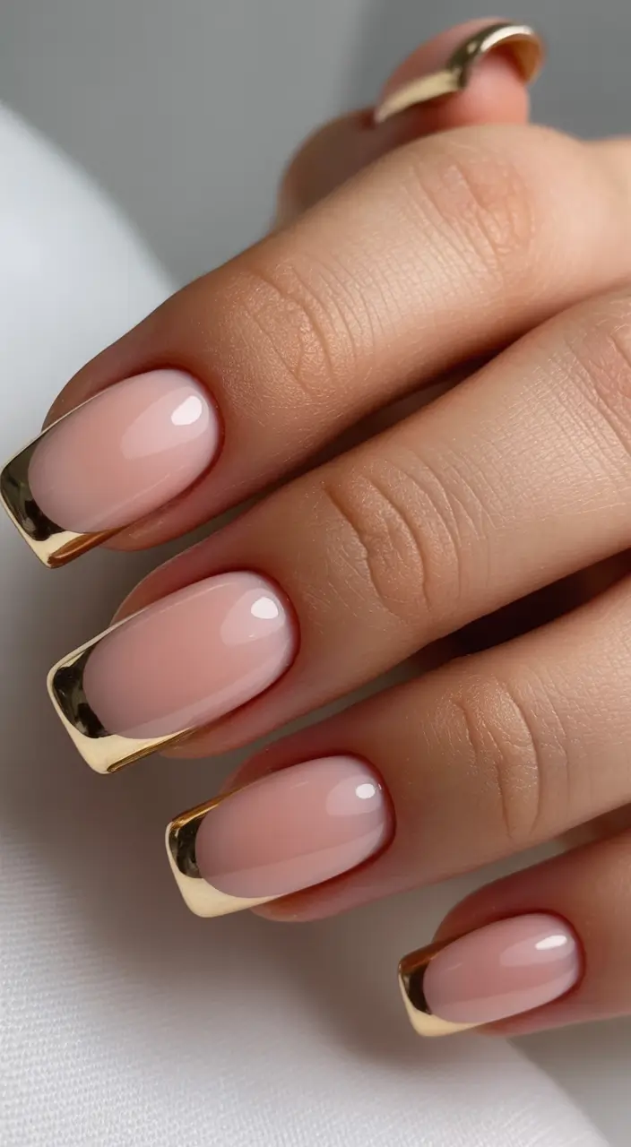 winter french tip nails Golden Edge Glamour