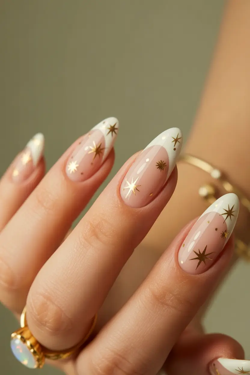 winter french tip nails Starry Night Glow