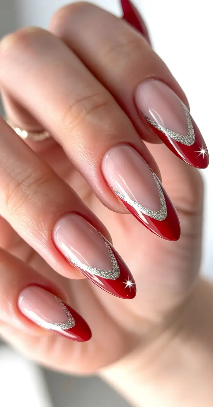 winter french tip nails Ruby Spark Elegance