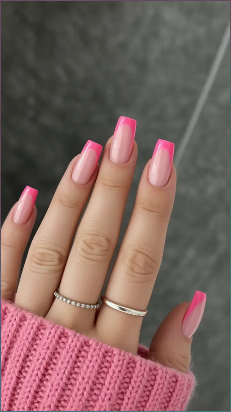 winter french tip nails Pink Frost Glow