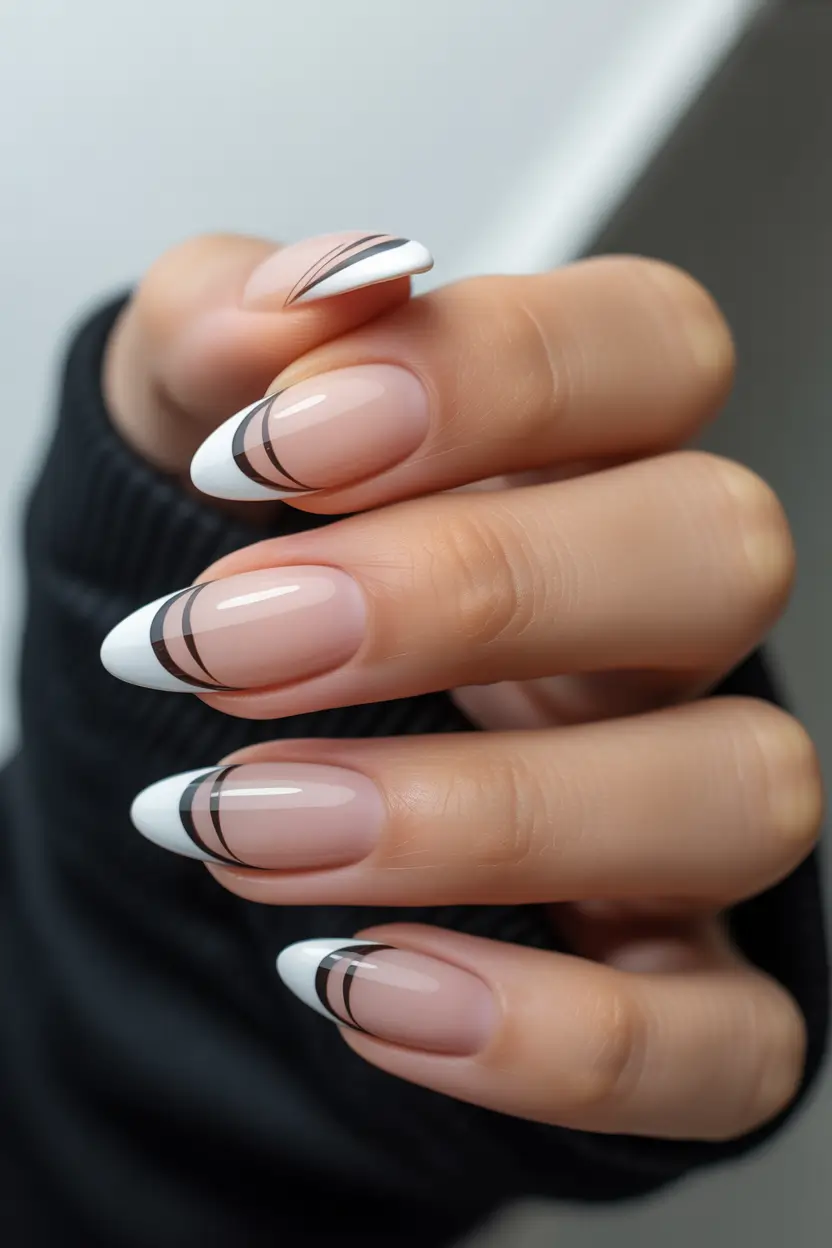 winter french tip nails Frost Line Simplicity