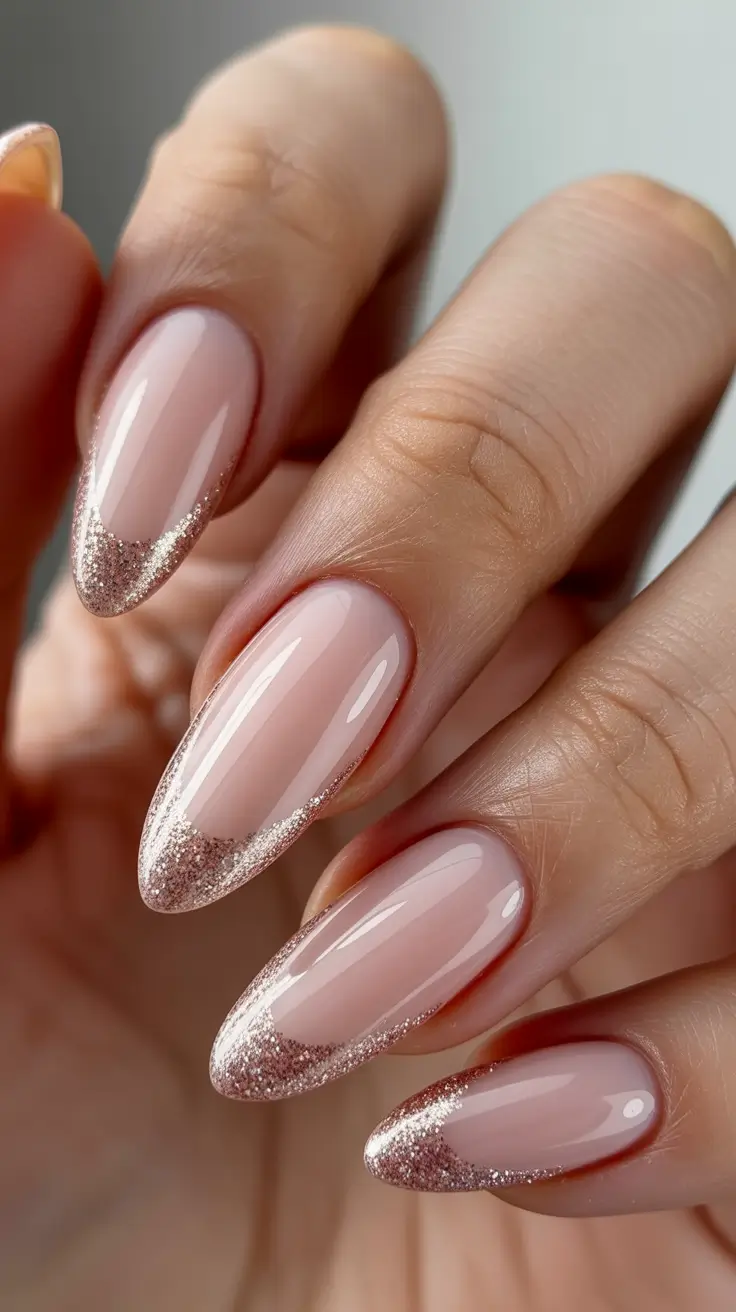 winter french tip nails Rose Gold Whisper