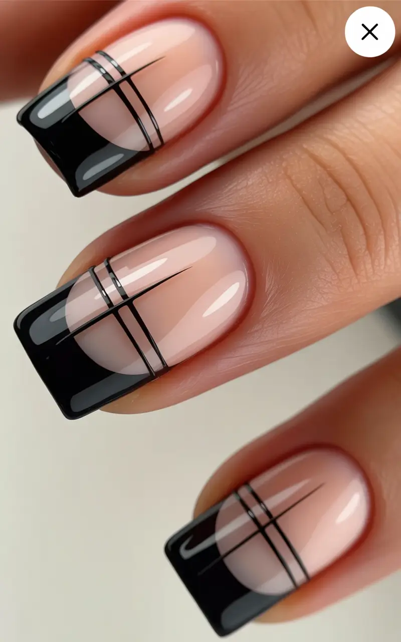 winter french tip nails Modern Noir Grid