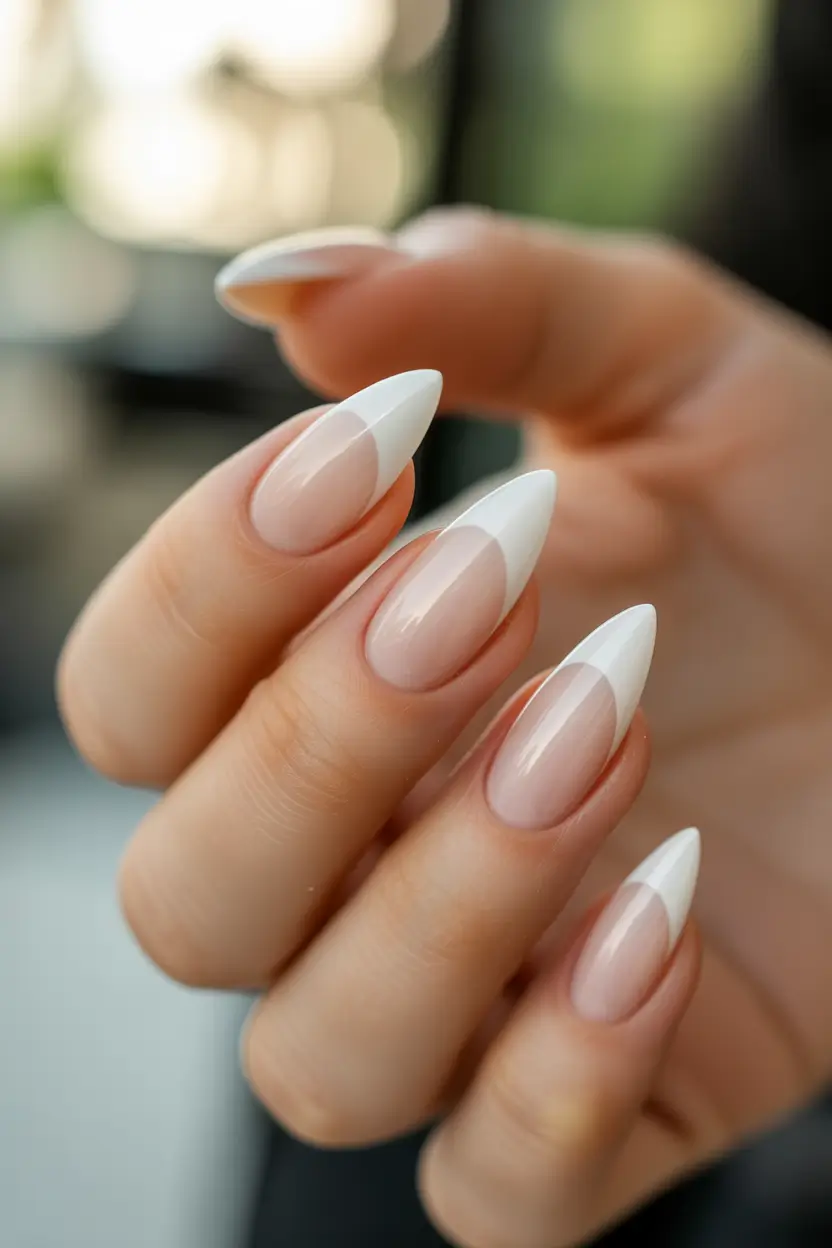 winter french tip nails Frosted Almond White