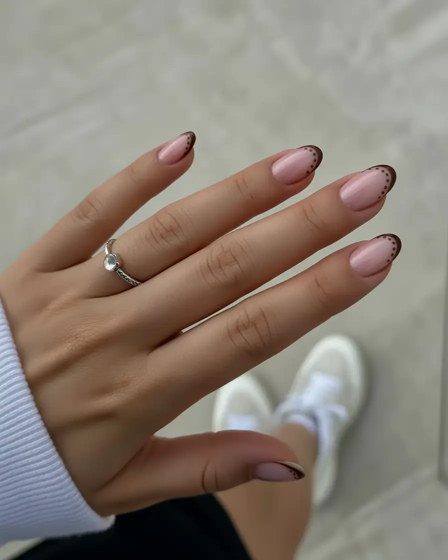 winter french tip nails Mocha Dot Chic