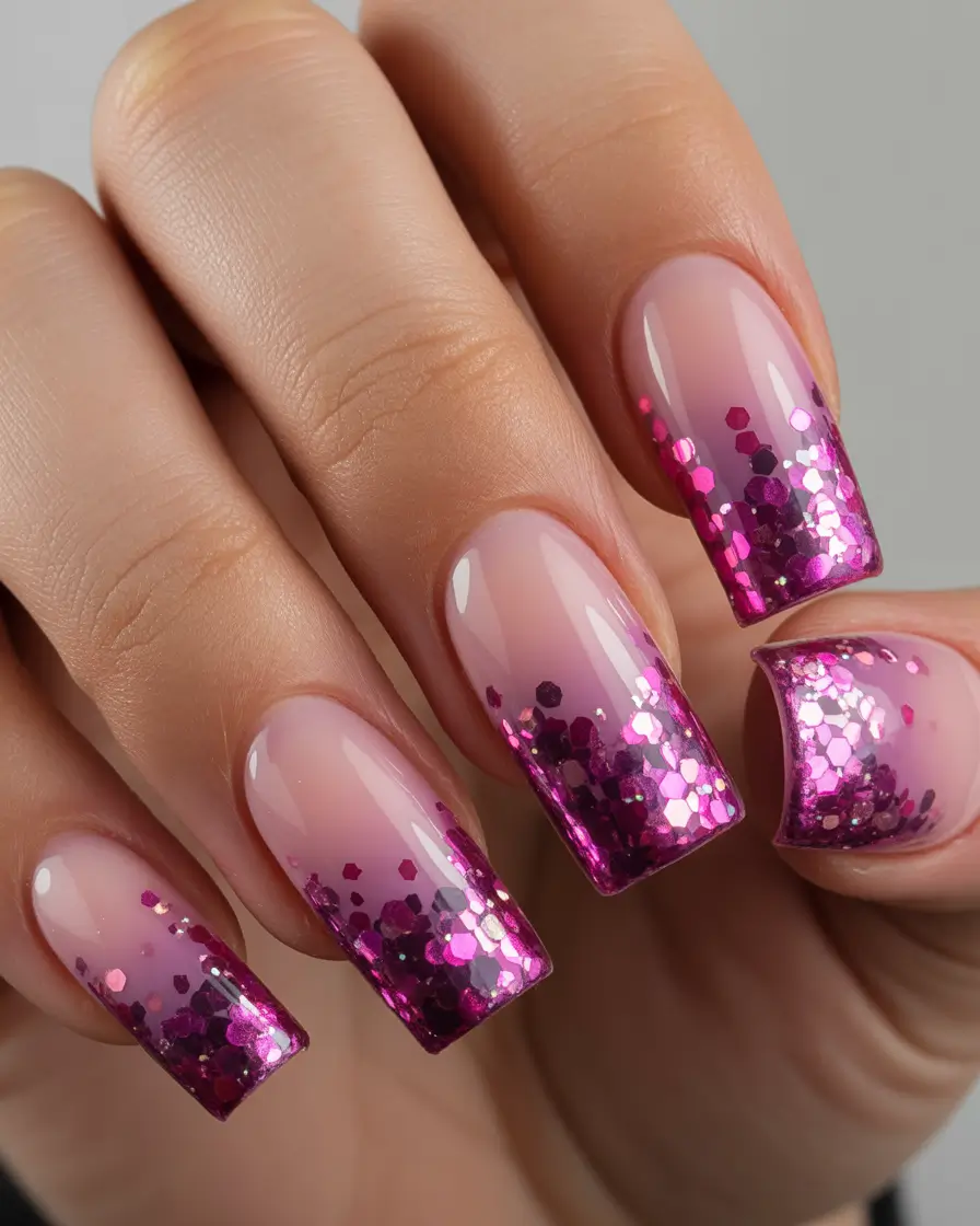 winter french tip nails Winter Glitter Bloom
