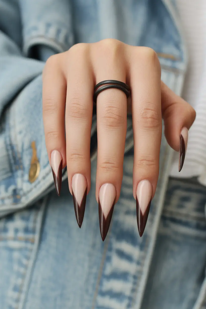 winter french tip nails Midnight Mocha Edge