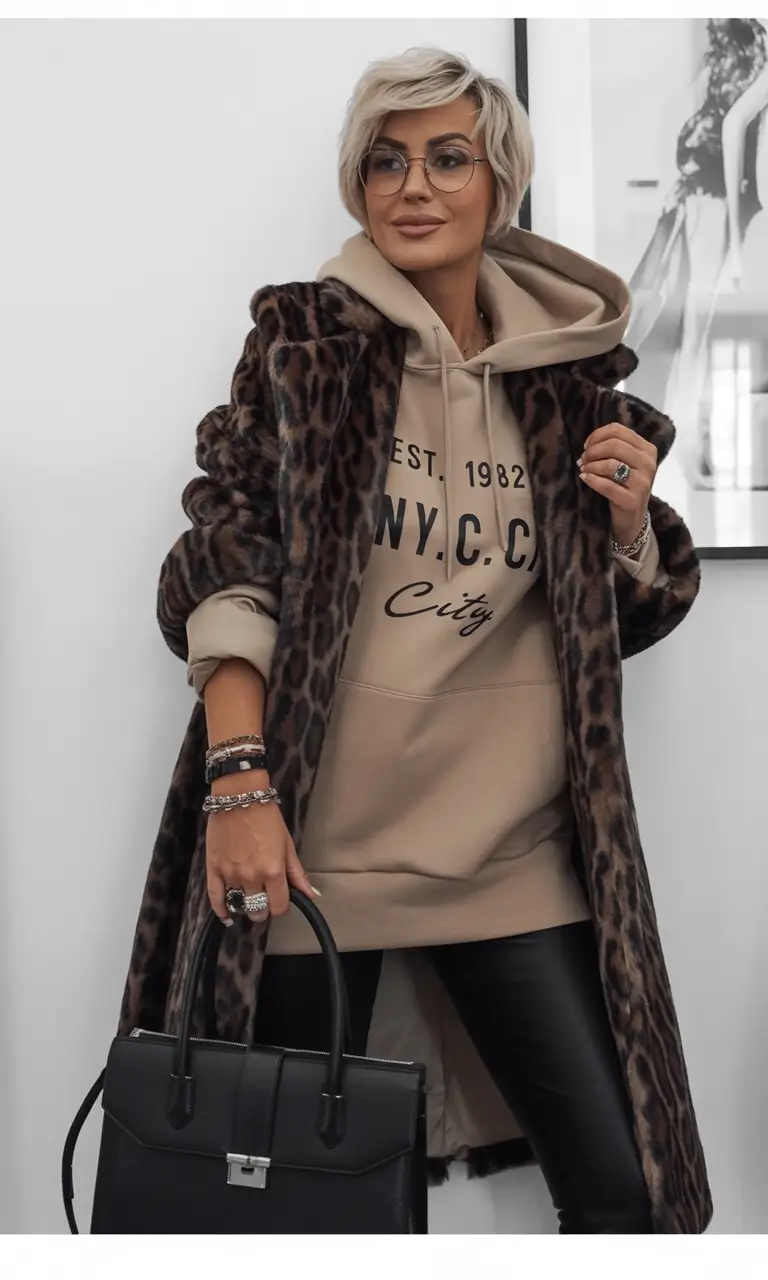 winter going out outfit Leopard Glam Meets Streetwear