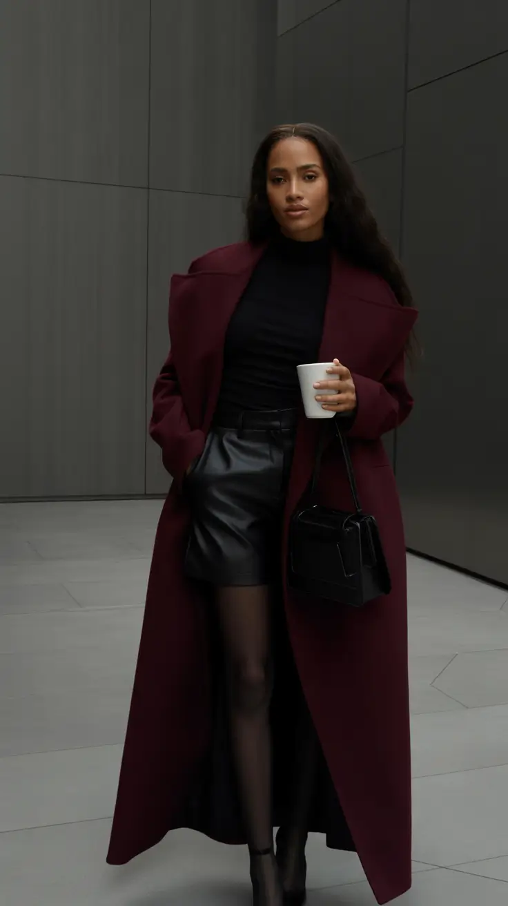 winter going out outfit Burgundy Drama & Leather Edge