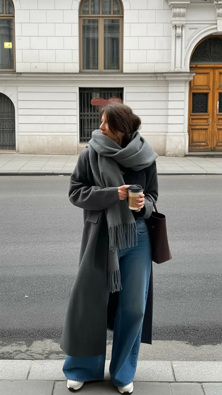 winter going out outfit Cozy Minimalism With a Scarf