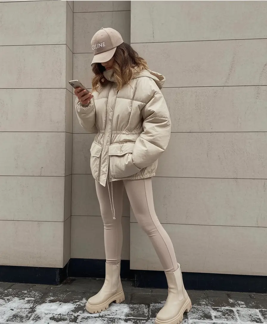 winter going out outfit Sporty Monochrome Beige