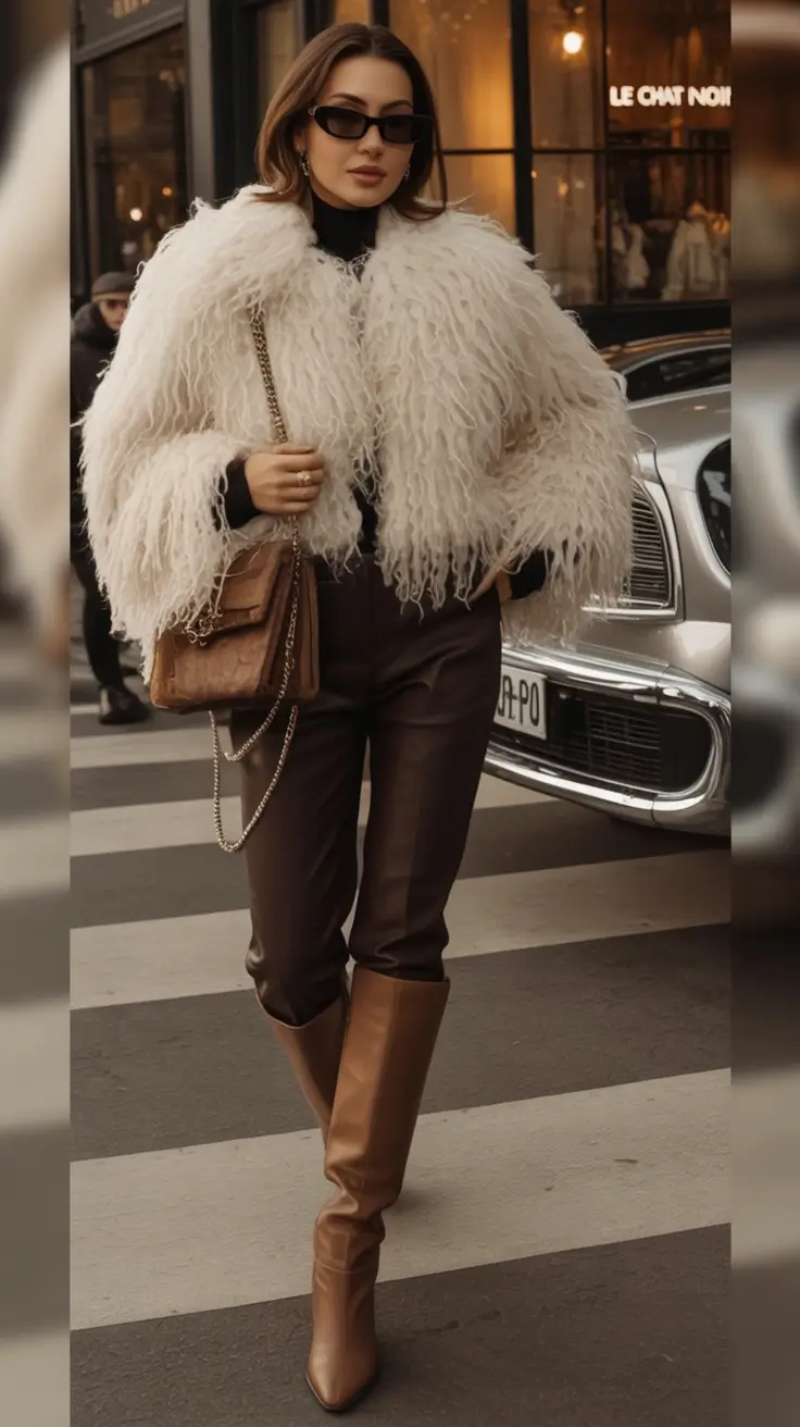 winter going out outfit Shaggy Glamour & Leather Boots