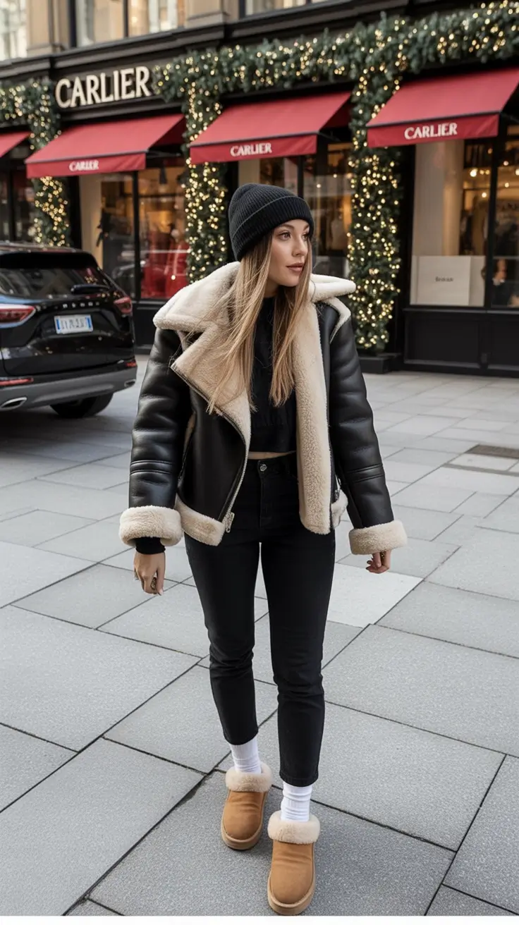 winter going out outfit Shearling Cool Girl Energy