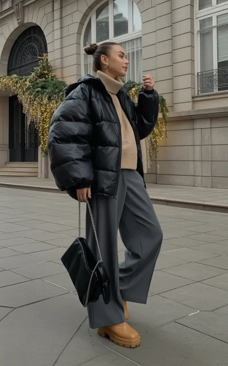 winter going out outfit Puffer Chic With a Twist