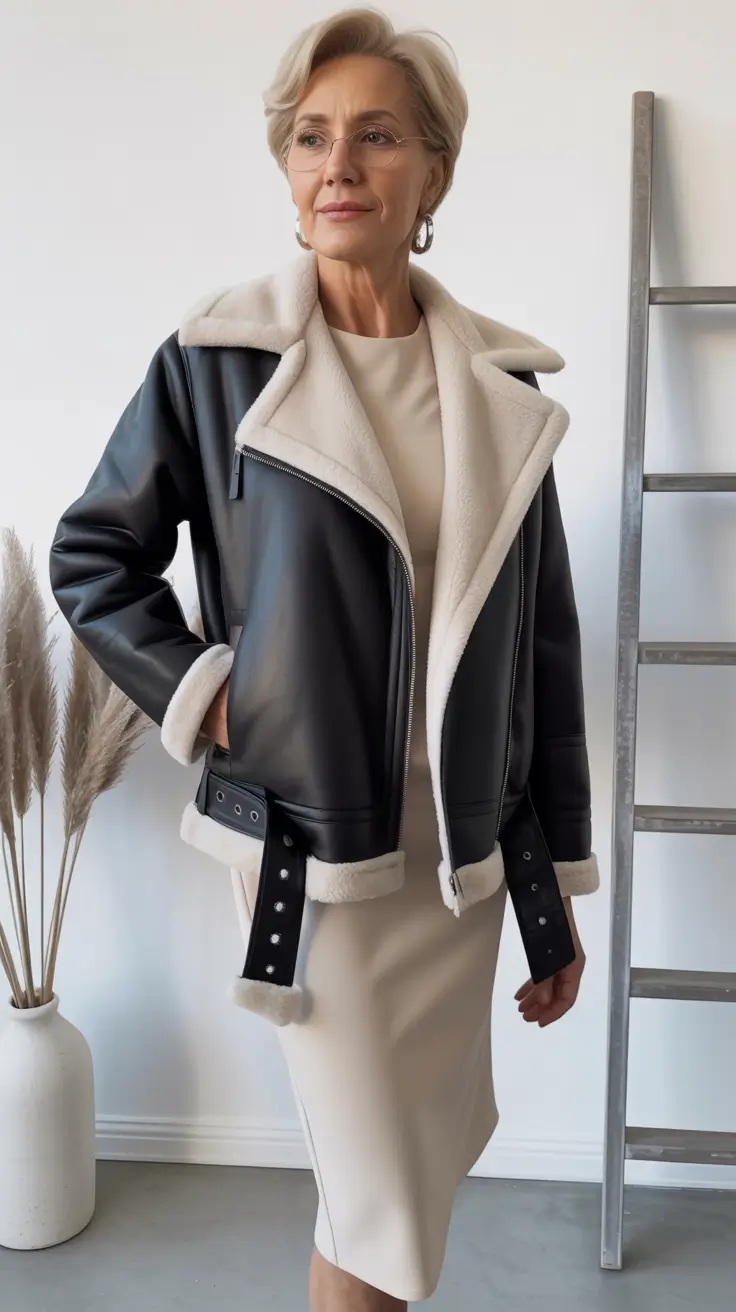 winter going out outfit Sleek Neutrals & Shearling Layers