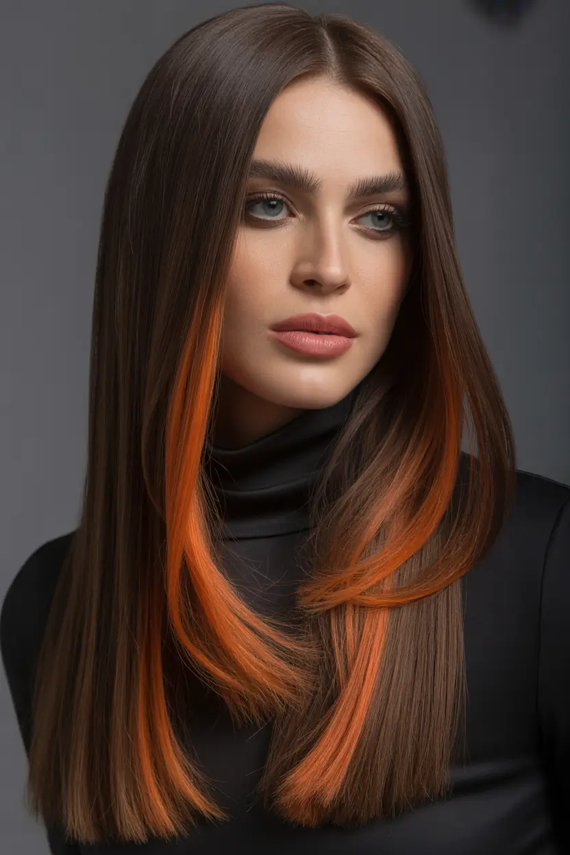 winter hair colors auburn Molten Mocha with Copper Ribbons