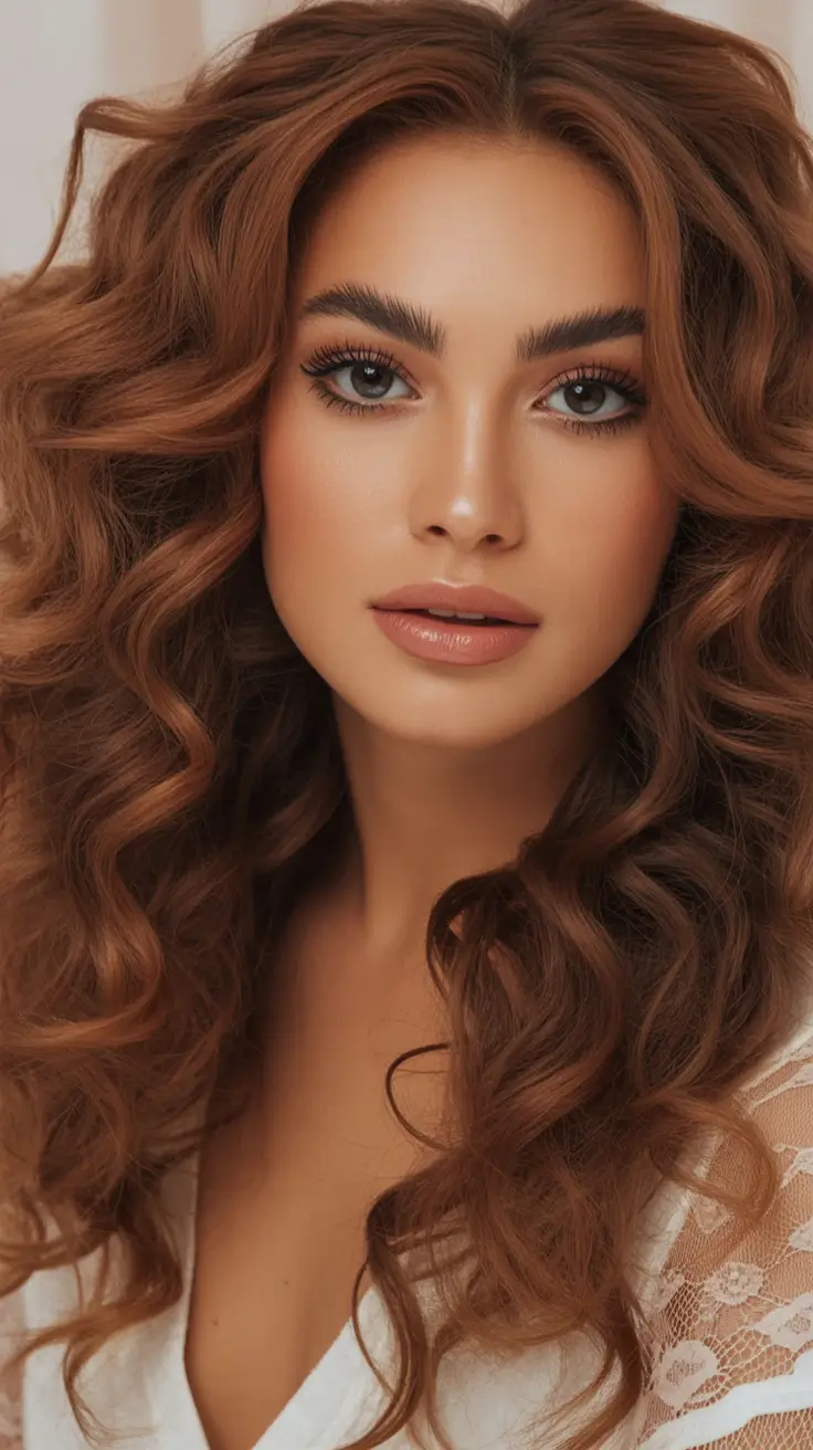 winter hair colors auburn Soft Amber Curls