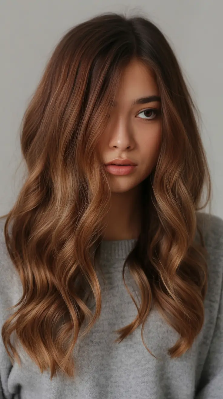 winter hair colors auburn Golden Maple Balayage