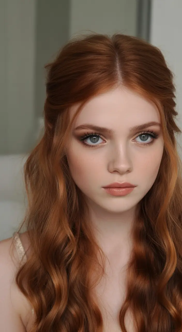 winter hair colors auburn Cinnamon Rose Half-Up Waves