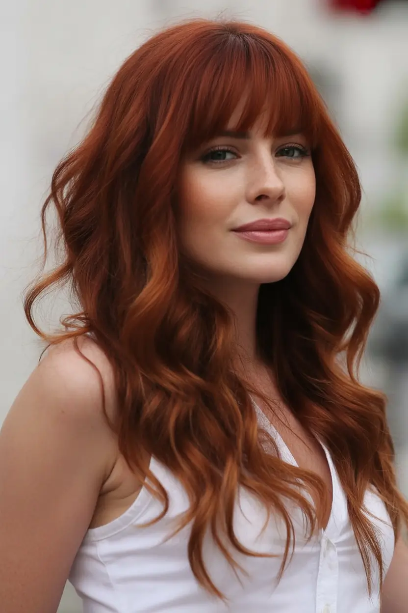 winter hair colors auburn Copper Flame with Full Fringe