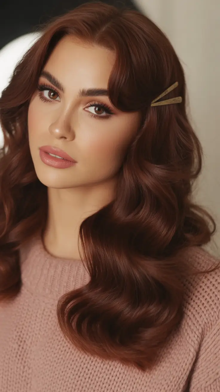 winter hair colors auburn Classic Auburn Waves with Vintage Flair