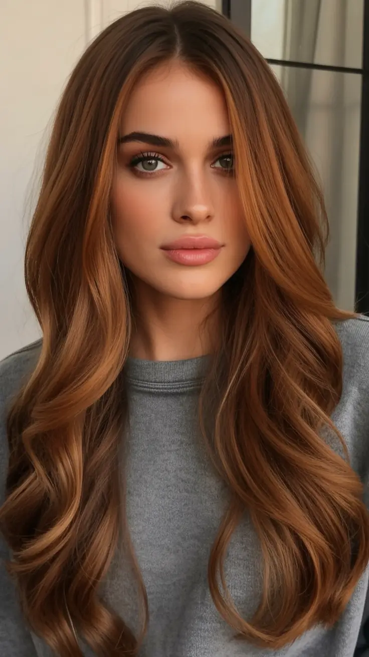 winter hair colors auburn Golden Chestnut Glow