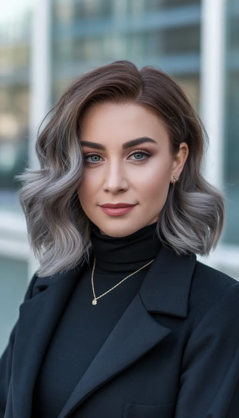 winter hair colors balayage Steel Gray Luxe Bob