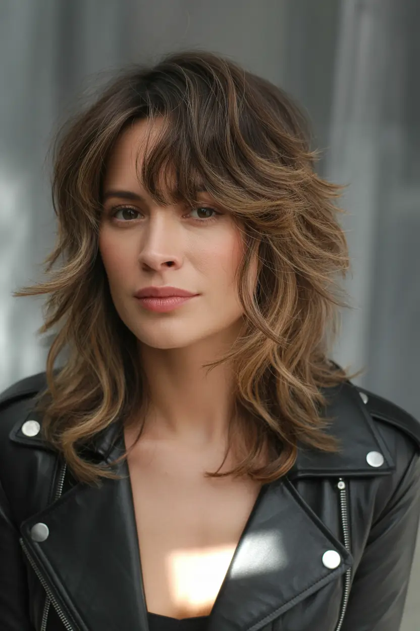 winter hair colors balayage Chestnut Layered Shag