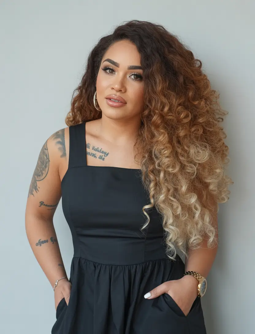 winter hair colors balayage Golden Ombre Curls