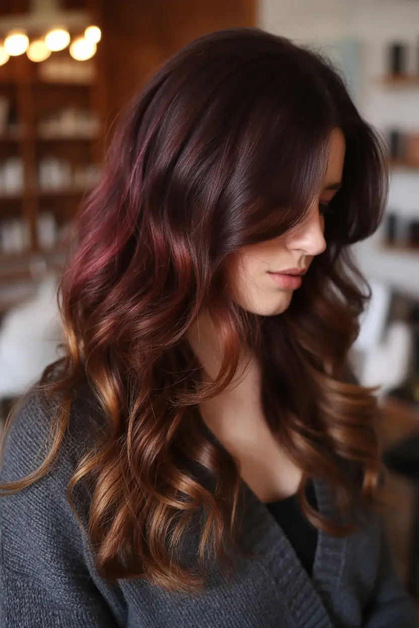 winter hair colors balayage Cherry Mocha Radiance