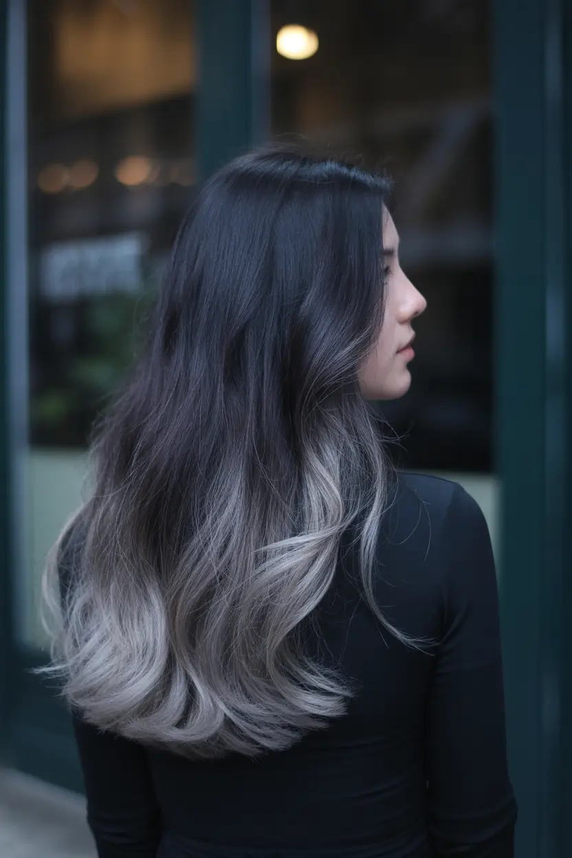 winter hair colors balayage Soft Charcoal Ombre Blend