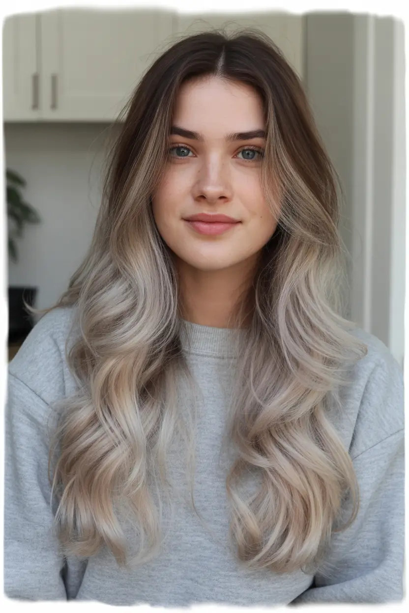 winter hair colors balayage Frosty Beige Melt