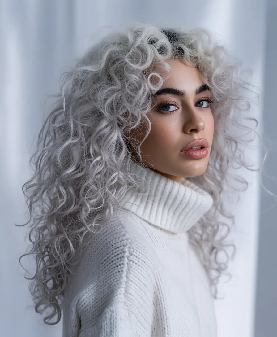 winter hair colors dark skin Frosted Platinum Curls