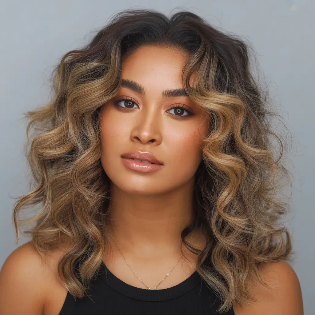 winter hair colors dark skin Honey Root Balayage