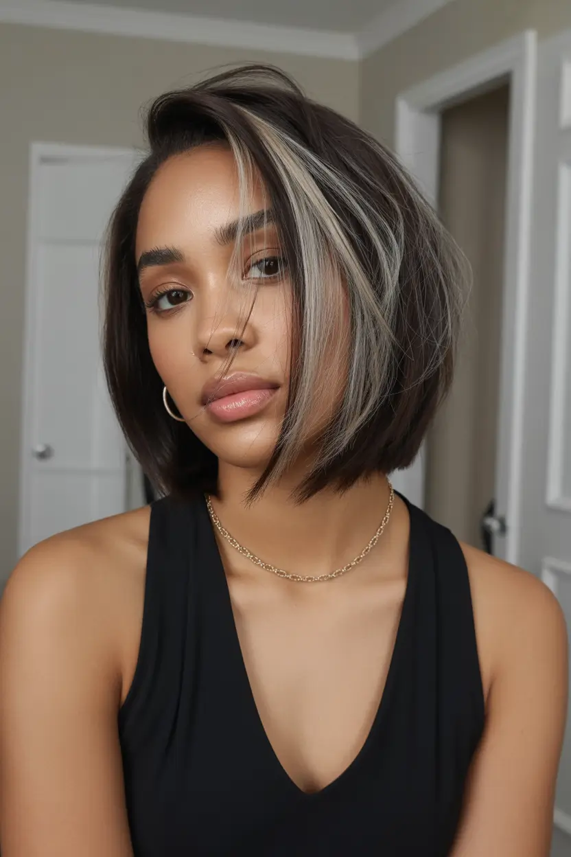 winter hair colors dark skin Smoke and Pearl Bob