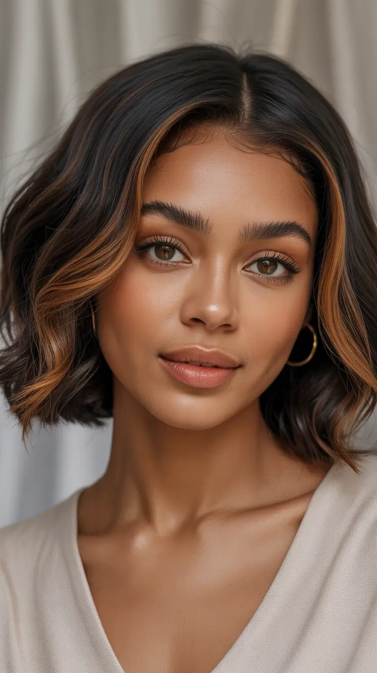 winter hair colors dark skin Toffee Glow Bob